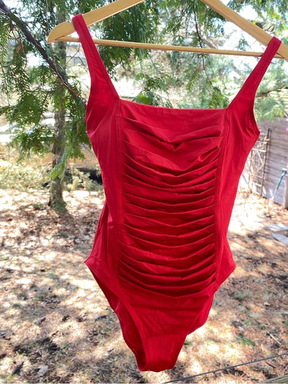 Calvin Klein Vibrant Red Ruched One-Piece NWOT Slimming Pool Old Money Modest